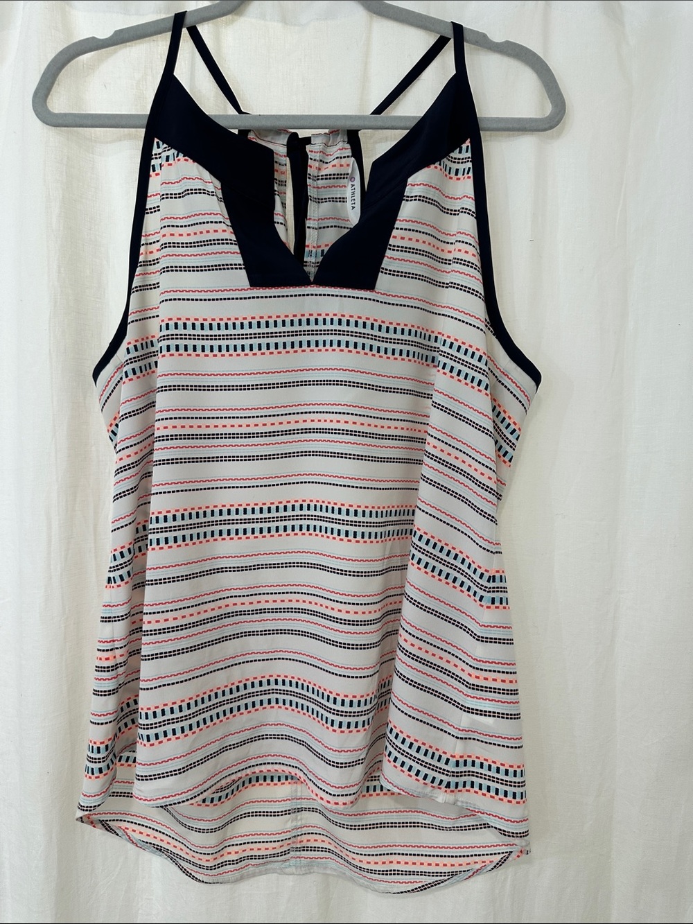 Athleta Navy, Coral & White Striped V-Neck Tank Top